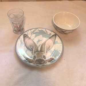 Williams Sonoma Damask bunny kids dinnerware set